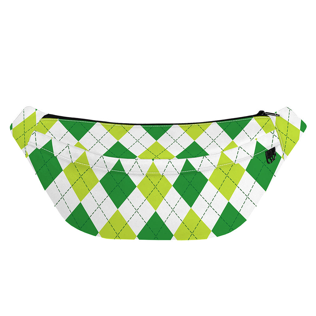 White And Green Argyle Pattern Print Fanny Pack