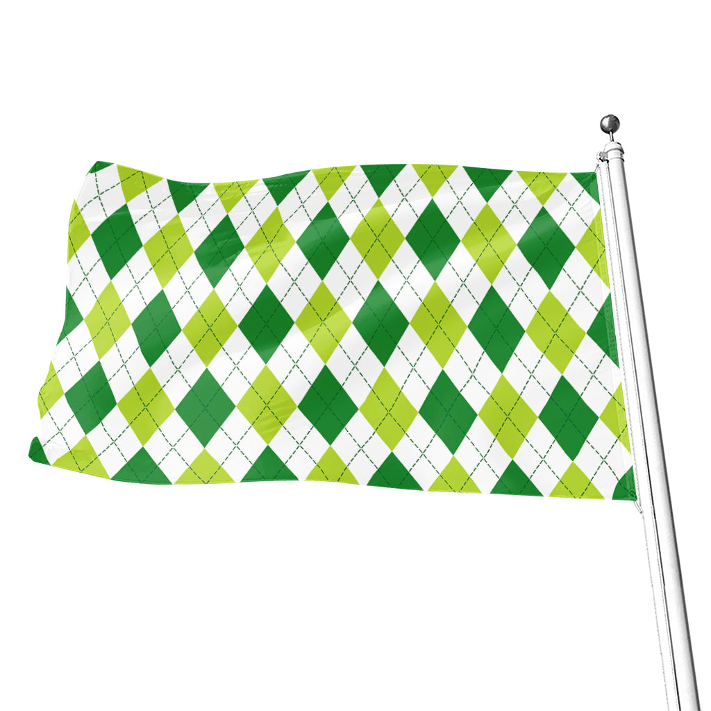 White And Green Argyle Pattern Print Flag