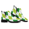 White And Green Argyle Pattern Print Flat Ankle Boots