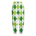 White And Green Argyle Pattern Print Fleece Lined Knit Pants