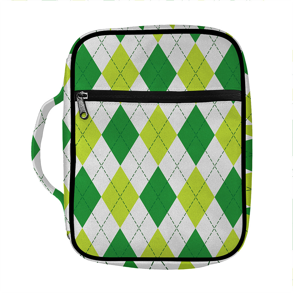 White And Green Argyle Pattern Print Front Pocket Bible Bag