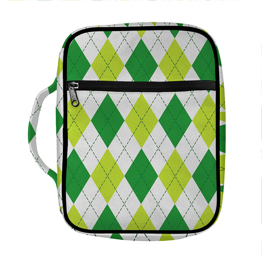 White And Green Argyle Pattern Print Front Pocket Bible Bag