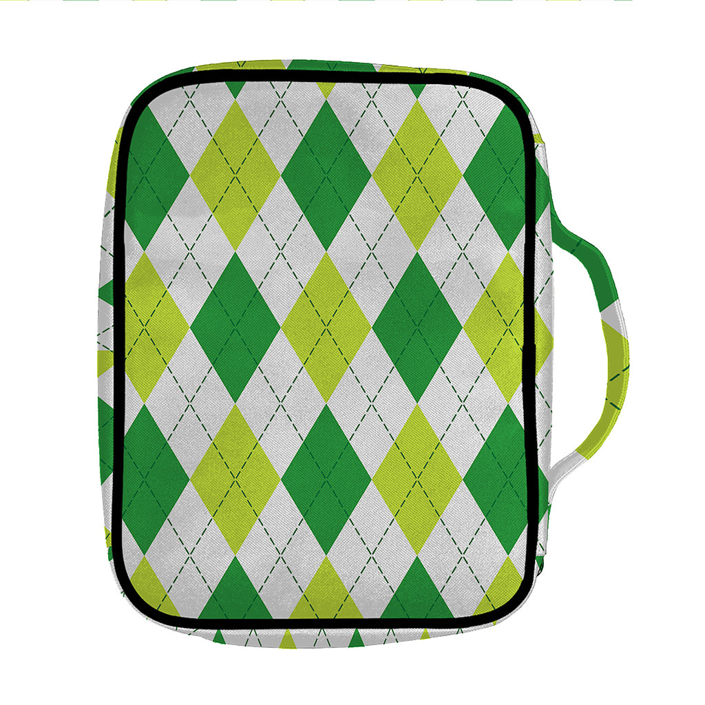 White And Green Argyle Pattern Print Front Pocket Bible Bag