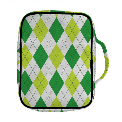 White And Green Argyle Pattern Print Front Pocket Bible Bag