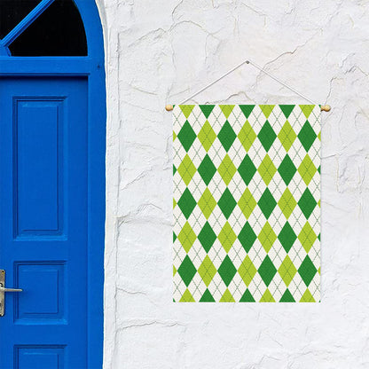White And Green Argyle Pattern Print Garden Flag