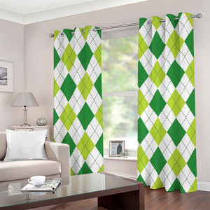 White And Green Argyle Pattern Print Grommet Curtains