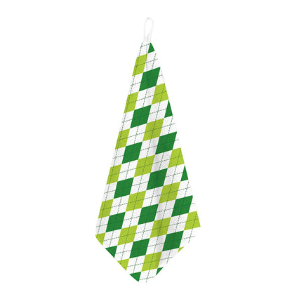 White And Green Argyle Pattern Print Hand Towel
