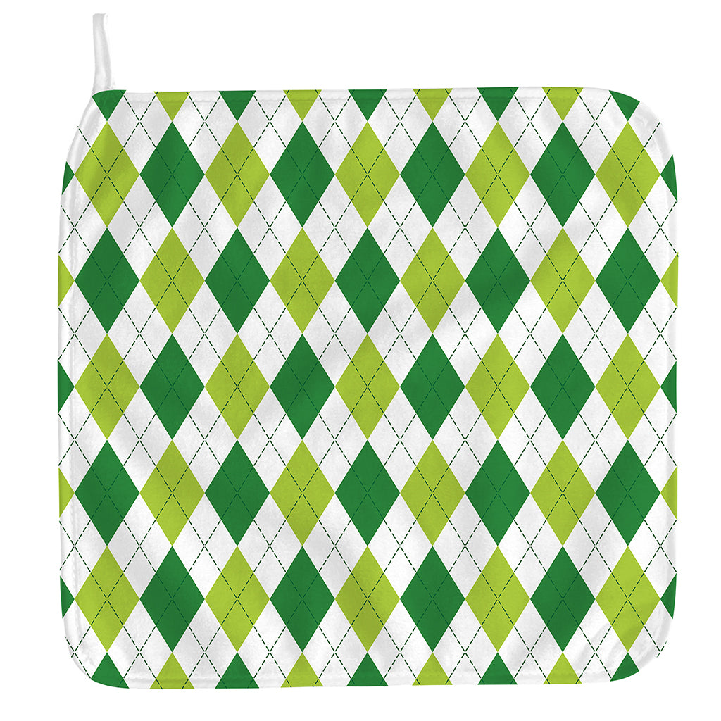 White And Green Argyle Pattern Print Hand Towel