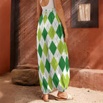 White And Green Argyle Pattern Print Harem Pants