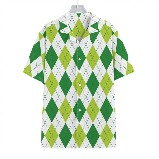 White And Green Argyle Pattern Print Hawaiian Shirt