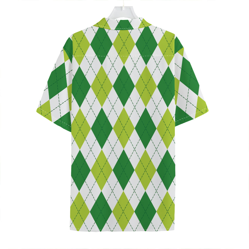 White And Green Argyle Pattern Print Hawaiian Shirt