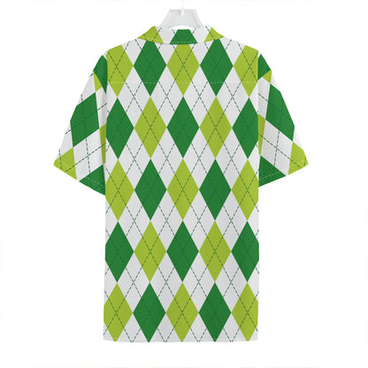 White And Green Argyle Pattern Print Hawaiian Shirt