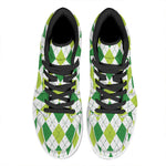 White And Green Argyle Pattern Print High Top Leather Sneakers