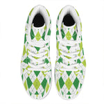 White And Green Argyle Pattern Print High Top Leather Sneakers