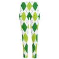 White And Green Argyle Pattern Print High-Waisted Pocket Leggings