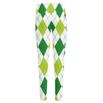 White And Green Argyle Pattern Print High-Waisted Pocket Leggings