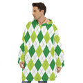 White And Green Argyle Pattern Print Hoodie Blanket