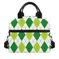 White And Green Argyle Pattern Print Insulated Lunch Bag