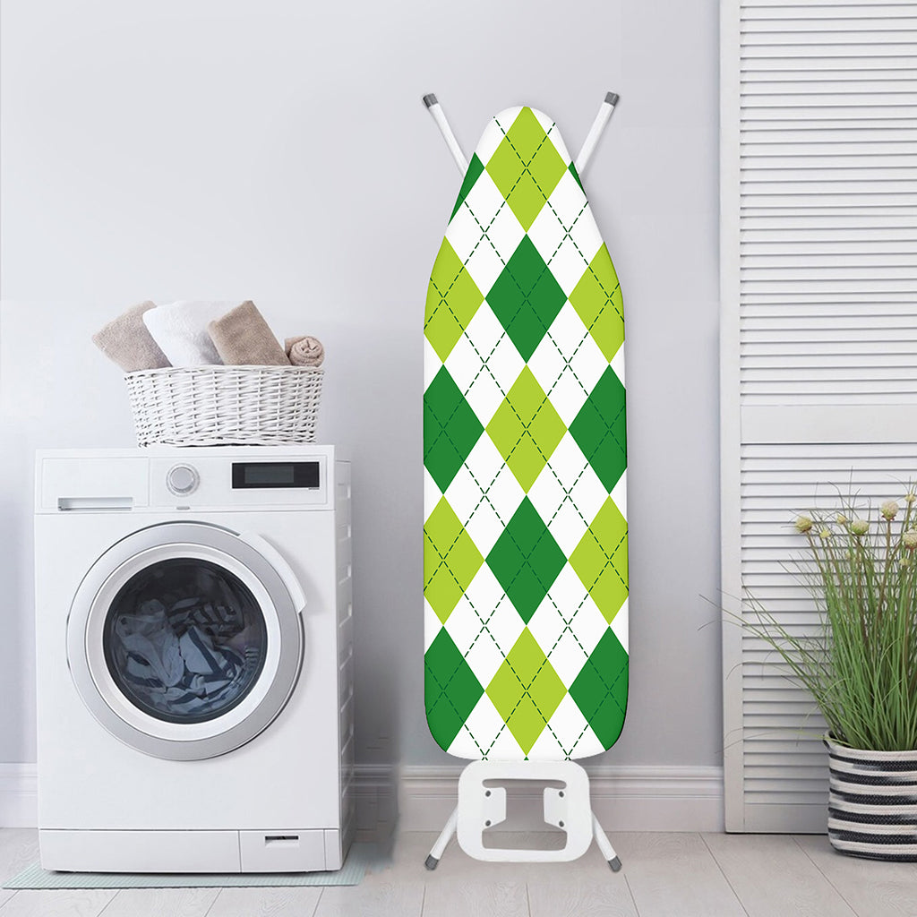 White And Green Argyle Pattern Print Ironing Board Cover