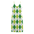 White And Green Argyle Pattern Print Jersey Midi Cami Dress