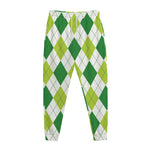 White And Green Argyle Pattern Print Jogger Pants