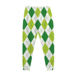White And Green Argyle Pattern Print Jogger Pants