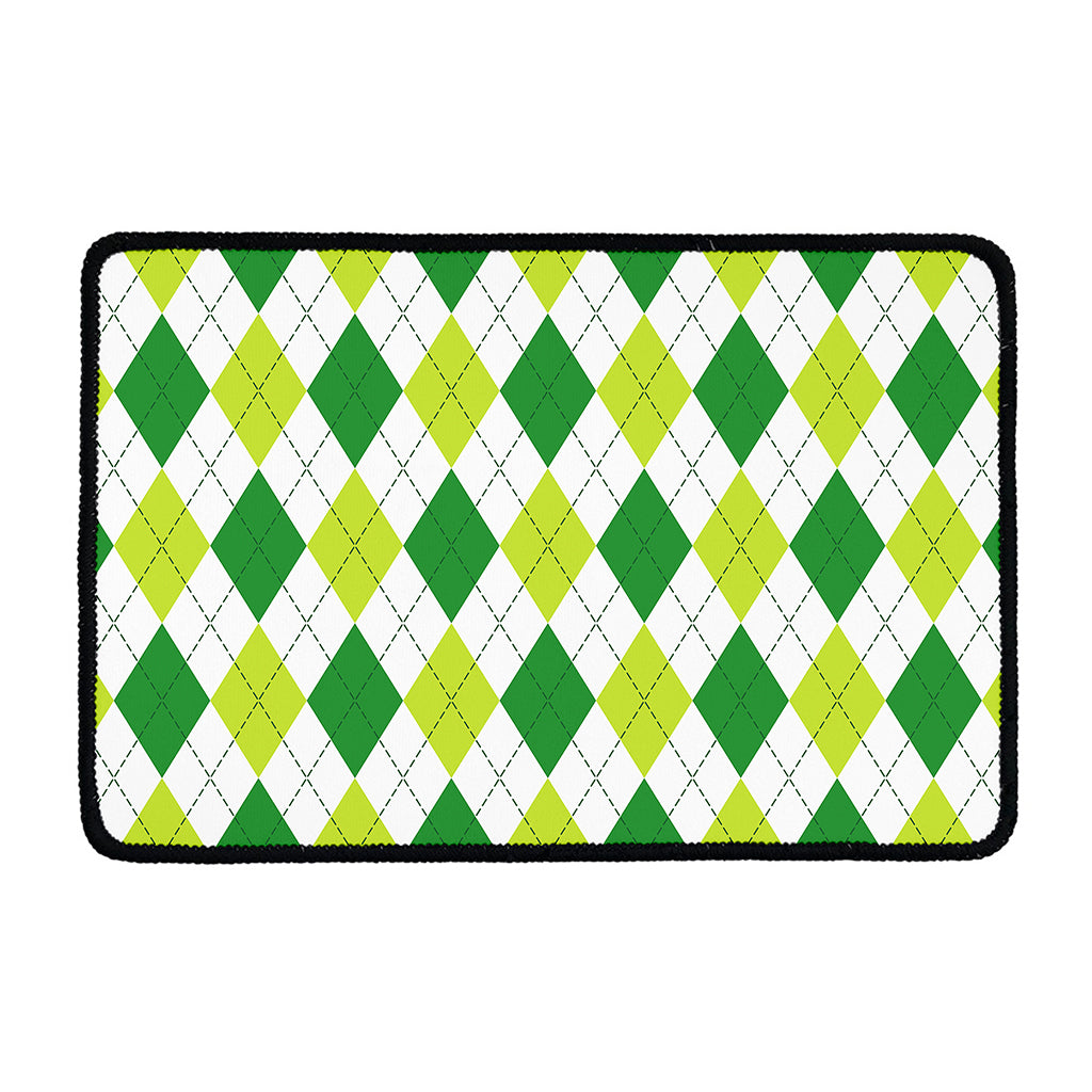 White And Green Argyle Pattern Print Kitchen Mat