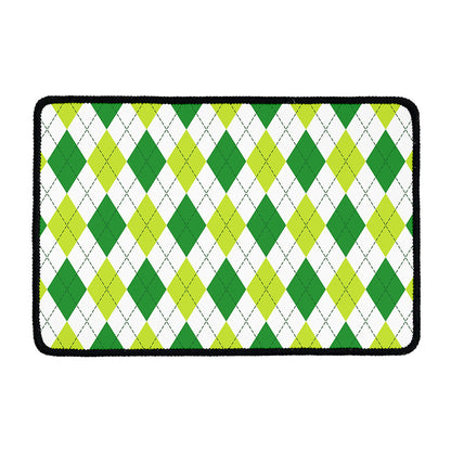 White And Green Argyle Pattern Print Kitchen Mat