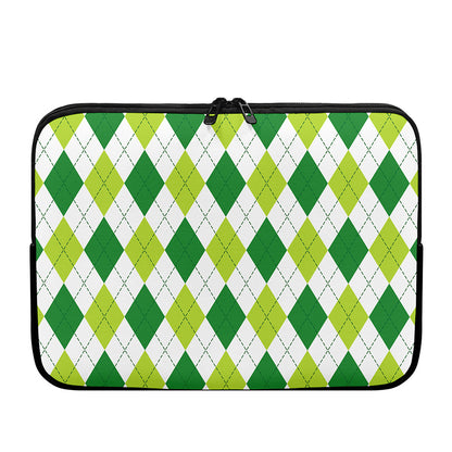 White And Green Argyle Pattern Print Laptop Sleeve