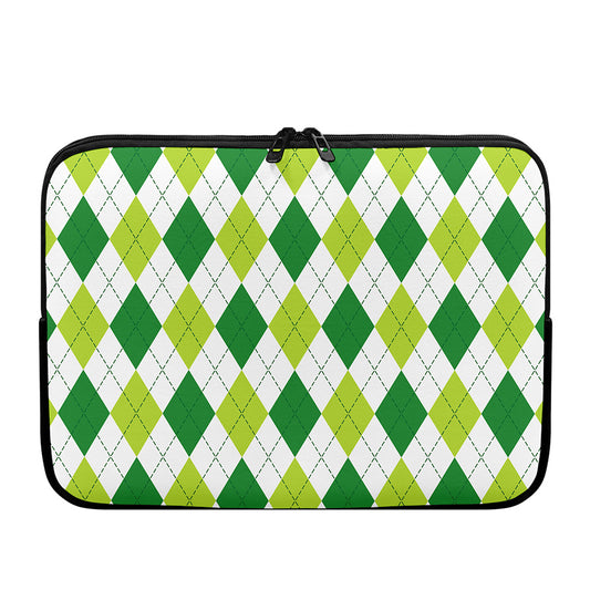 White And Green Argyle Pattern Print Laptop Sleeve