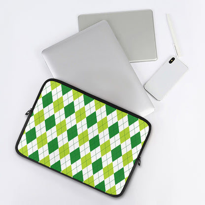 White And Green Argyle Pattern Print Laptop Sleeve