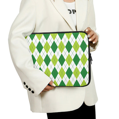 White And Green Argyle Pattern Print Laptop Sleeve