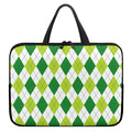 White And Green Argyle Pattern Print Laptop Sleeve With Handle