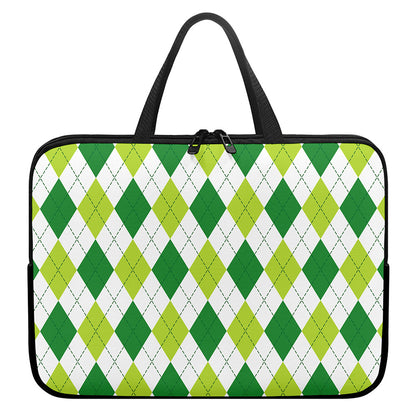 White And Green Argyle Pattern Print Laptop Sleeve With Handle
