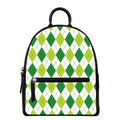 White And Green Argyle Pattern Print Leather Backpack