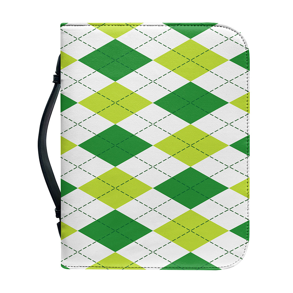 White And Green Argyle Pattern Print Leather Bible Cover