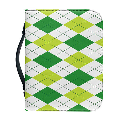White And Green Argyle Pattern Print Leather Bible Cover