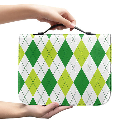 White And Green Argyle Pattern Print Leather Bible Cover