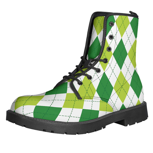 White And Green Argyle Pattern Print Backpack