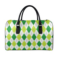 White And Green Argyle Pattern Print Leather Duffel Bag