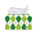 White And Green Argyle Pattern Print Leather Tissue Box Cover