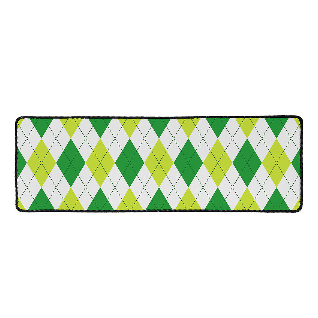 White And Green Argyle Pattern Print Long Kitchen Mat