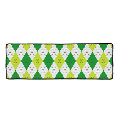 White And Green Argyle Pattern Print Long Kitchen Mat