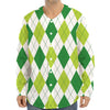 White And Green Argyle Pattern Print Long Sleeve Baseball Jersey