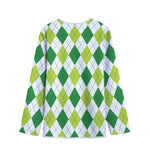 White And Green Argyle Pattern Print Long Sleeve Short Coat