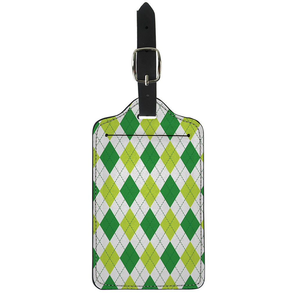 White And Green Argyle Pattern Print Luggage Tag