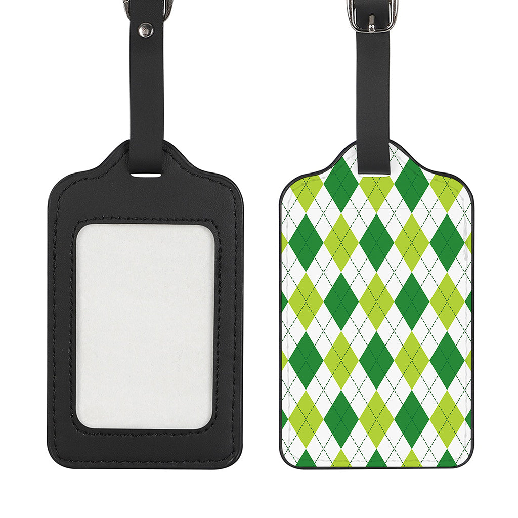 White And Green Argyle Pattern Print Luggage Tag