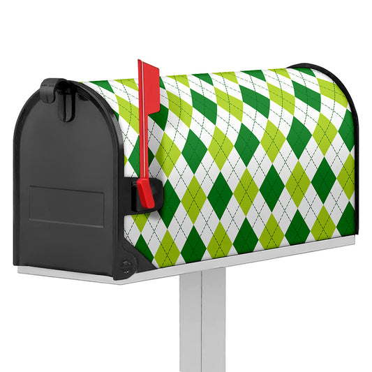 White And Green Argyle Pattern Print Mailbox Cover