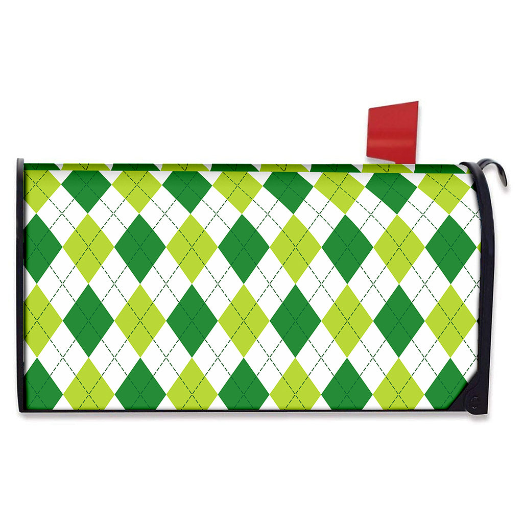 White And Green Argyle Pattern Print Mailbox Cover
