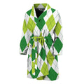 White And Green Argyle Pattern Print Men's Bathrobe